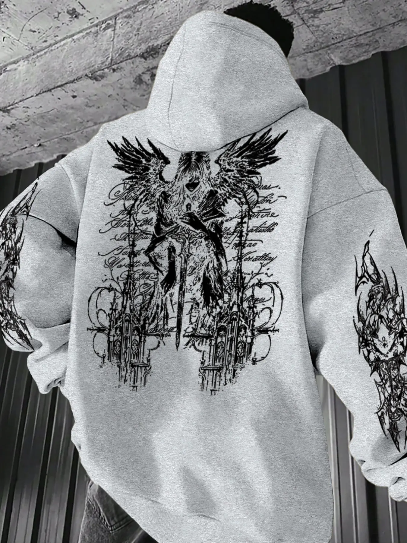 Men's Fall Winter Dark Angel Illustration Aesthetics Long Sleeve Heavy Hoodie, Graphic Hoodies, Soft Cotton Fabric, Comfortable and Warm, Casual Fitted Design, Perfect for Layering