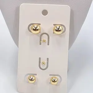 e03 Ball Shape Metal-Coated Stud Earrings Set - 3 Different Sizes, Lightweight, Daily Wear Fashion Jewelry Accessories