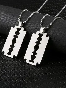 Men's Stainless Steel Blade Pendant Necklace Set, Trendy Simple Design, Unique Stainless Steel Jewelry, Layered Wear