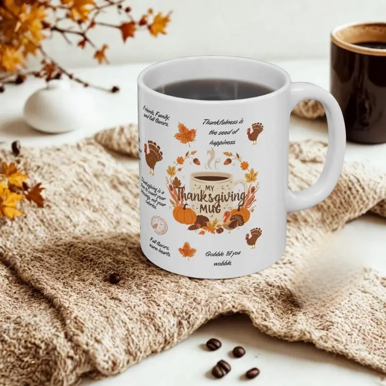 [Sale Up To 50%] Thanksgiving Turkey Mug, Pumpkin Spice Coffee Cup, Fall Farmhouse Decor, Cozy Autumn Gift for Friends, Tea & Coffee Lovers Ceramic + Home, Ceramic Mug, 11oz & 15oz