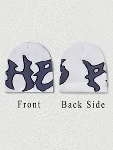 Gothic Art Letter Knit Beanie Hat, Unisex Design Street Style, All Seasons, Loose-Fitting, Versatile Cold Weather Accessory