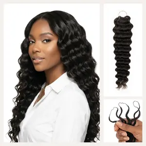 Chesed Deep Wave Crochet Hair Natural Black Hand Made Feather Human Hair Extension