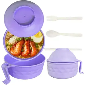 Microwave Ramen Bowl Set 1200ml Wheat Fiber Noodle Bowl with Mobile Phone Holder & Filter Screen Kitchenware Cover for Dorms & Homes - Tableware Serving White Valentine's Day gift