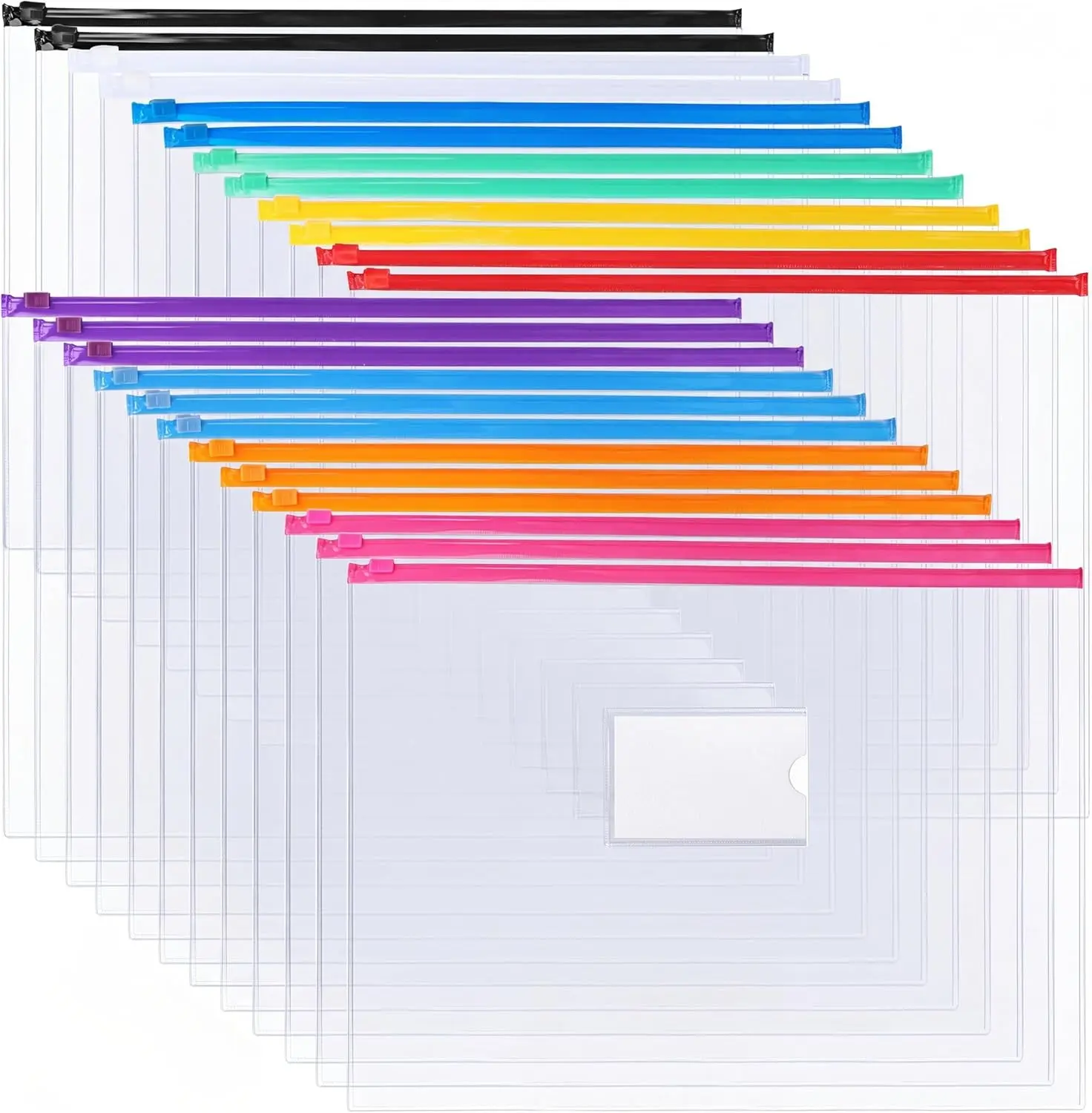 24pcs Plastic Envelopes Poly Zip Envelopes Files Zipper Folders, A4 Size, Letter Size, 10 Colors, for School Office Travel Storage Supplies