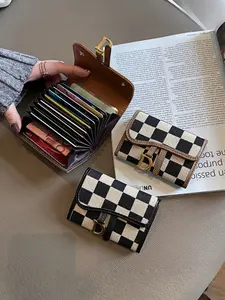 Checkerboard Pattern D Letter Design Card Holder, Elegant Short Credit Card Wallet for Women & Girls, Trendy All-match & Exquisite Card Holder for Birthday Gift