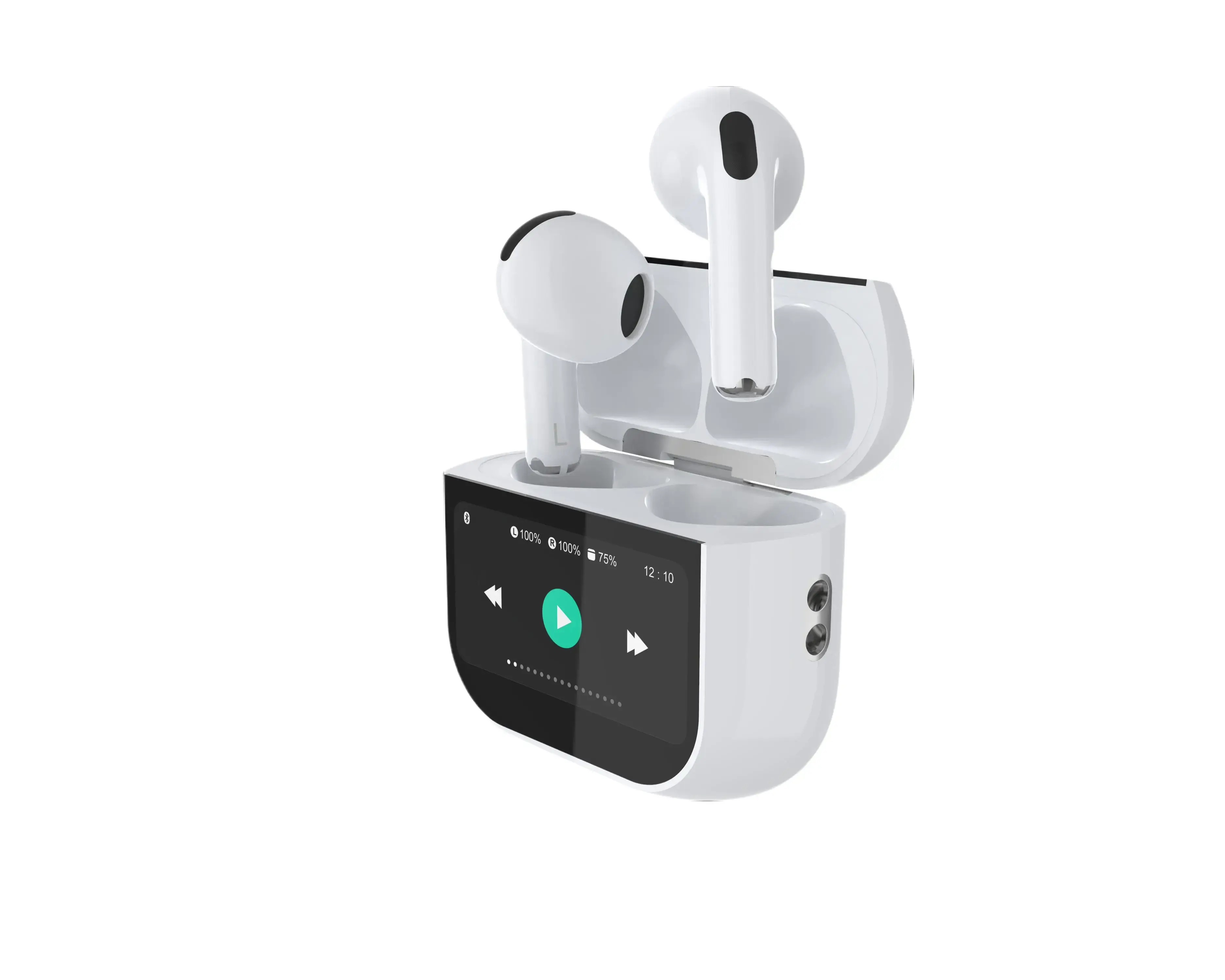 White TWS Wireless Headphones with Touch Screen Earbuds, Call Feature In-Ear Headphones, 1.3 TFT Full-Color Touch Screen, Bluetooth 6.0, 13mm Drivers, 30mAh Earbud Batteries, 300mAh Charging Case, Audio Support, Chargeable Deep Bass (Not Water Resistant)