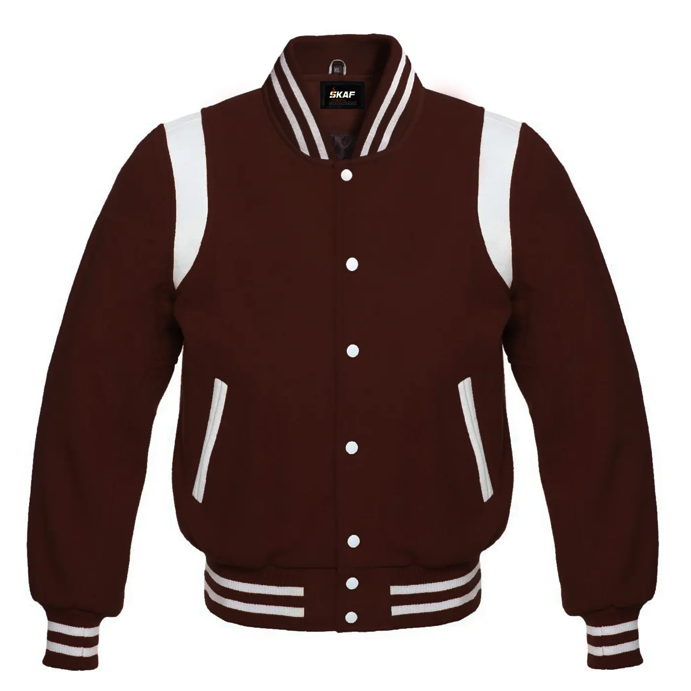 Letterman Baseball Collage School Varsity Jacket Dark Brown Collar Knit Bomber