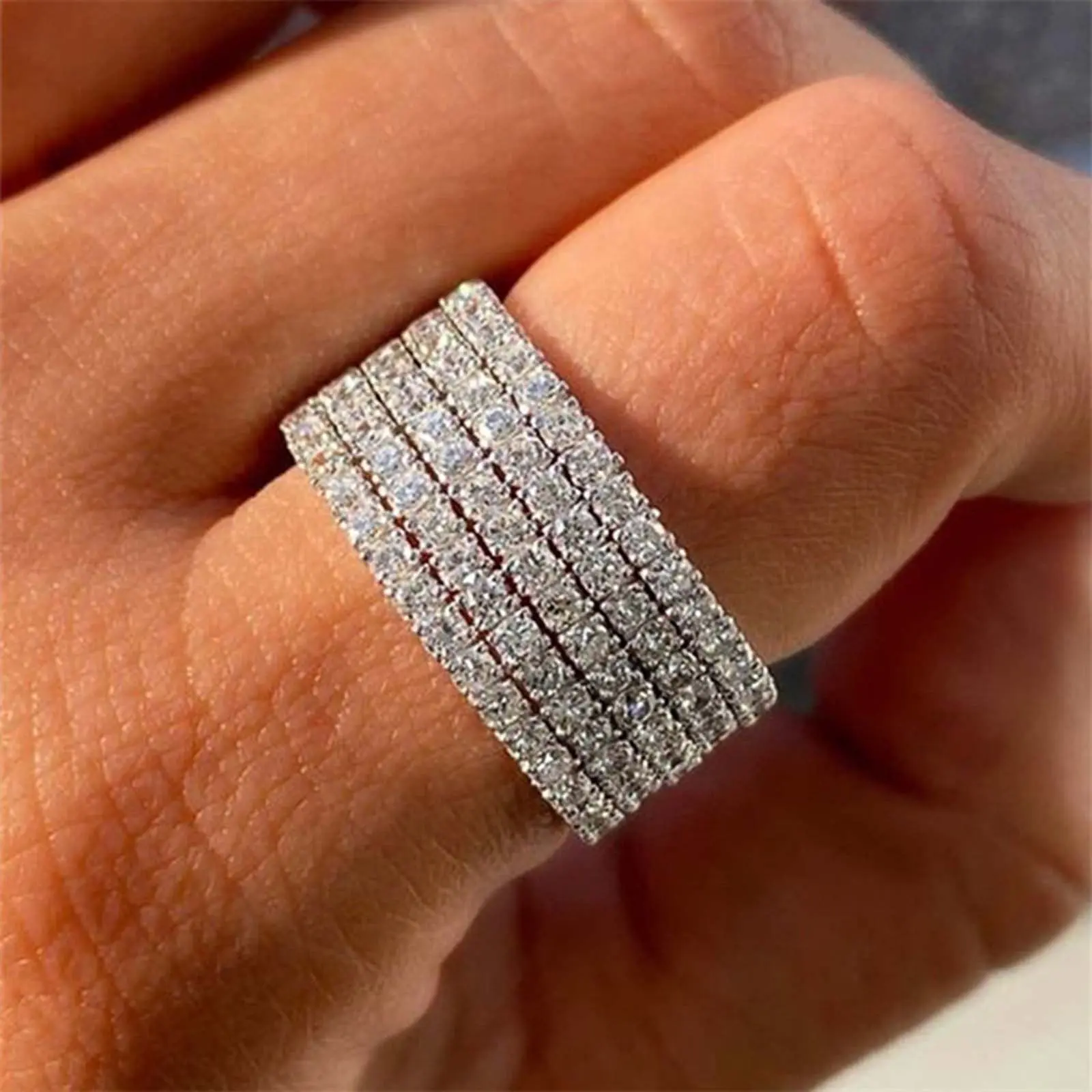 Five rows of full zircon women's ring personality versatile men and women couple ring anniversary birthday gift