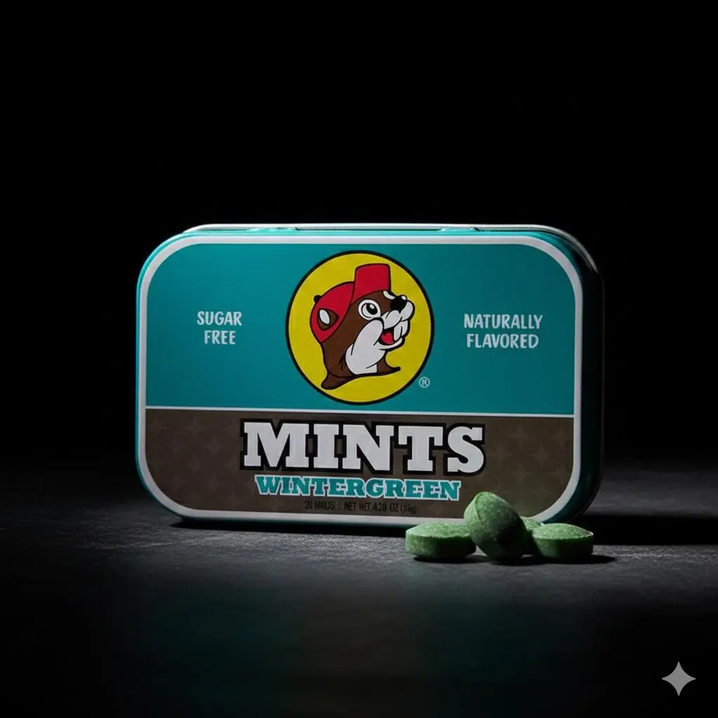 Buc-ee's Wintergreen Mint Bonbons - Travel-Friendly Tin with Iconic Logo, Sweet Long-Lasting Flavor, Fresh Breath, Satisfying Hard Candy Snack for Fans, Cupboard Storage Cans, On-the-Go Freshness, Bonbon