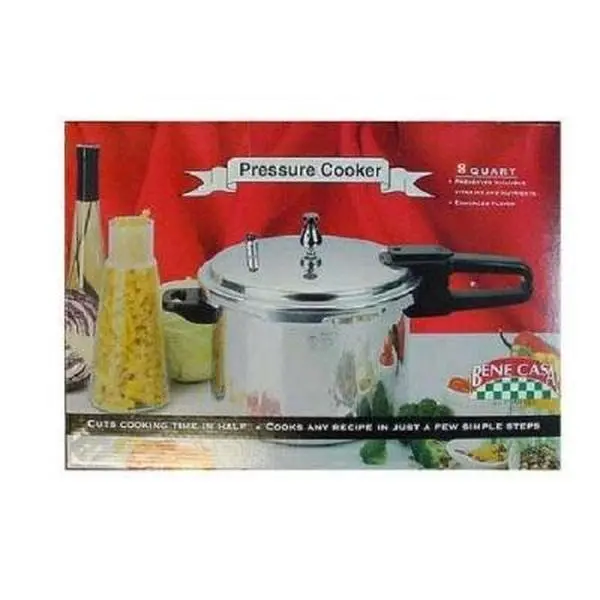 Bene Casa BC61421 4 qt Heavy Gauge Polished Aluminum Pressure Cooker - Triple Safe, Fast Cooking for Daily Meals