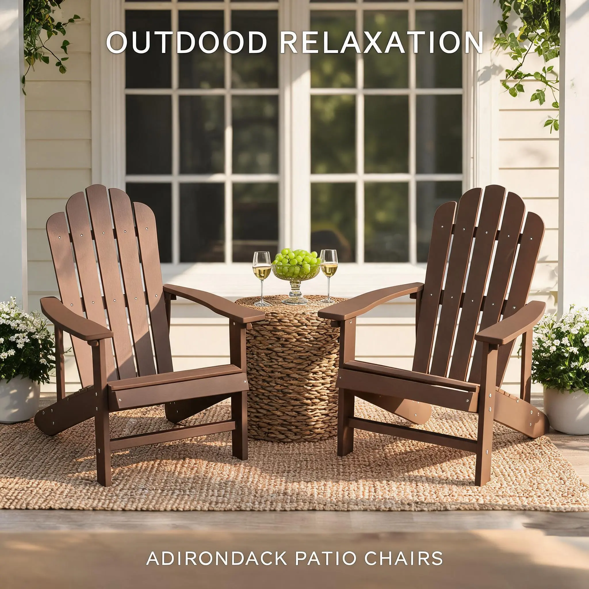 Adirondack Chair – Weatherproof Outdoor Chair, 1 pc, wood-textured with cup holder for patios, decks, gardens, fire pits; sturdy outdoor chairs