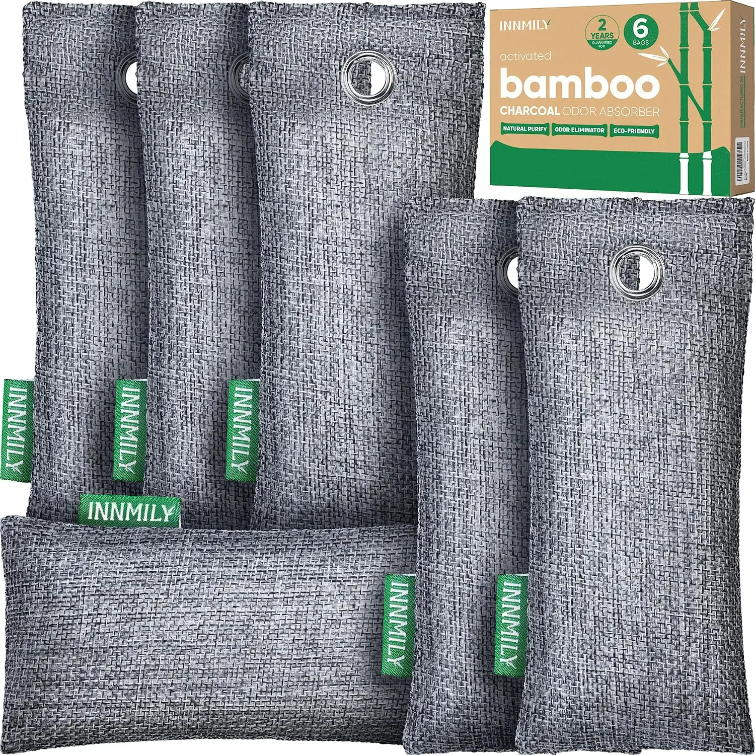 Innmily Activated Charcoal Odor Absorber, Odor Eliminator for Strong Odor,Bamboo Charcoal Air Purifying Bags for Shoe Home Car Closet Pet, Sneaker Deodorizer, Smoke Room Deodorizer(6 x 50g)