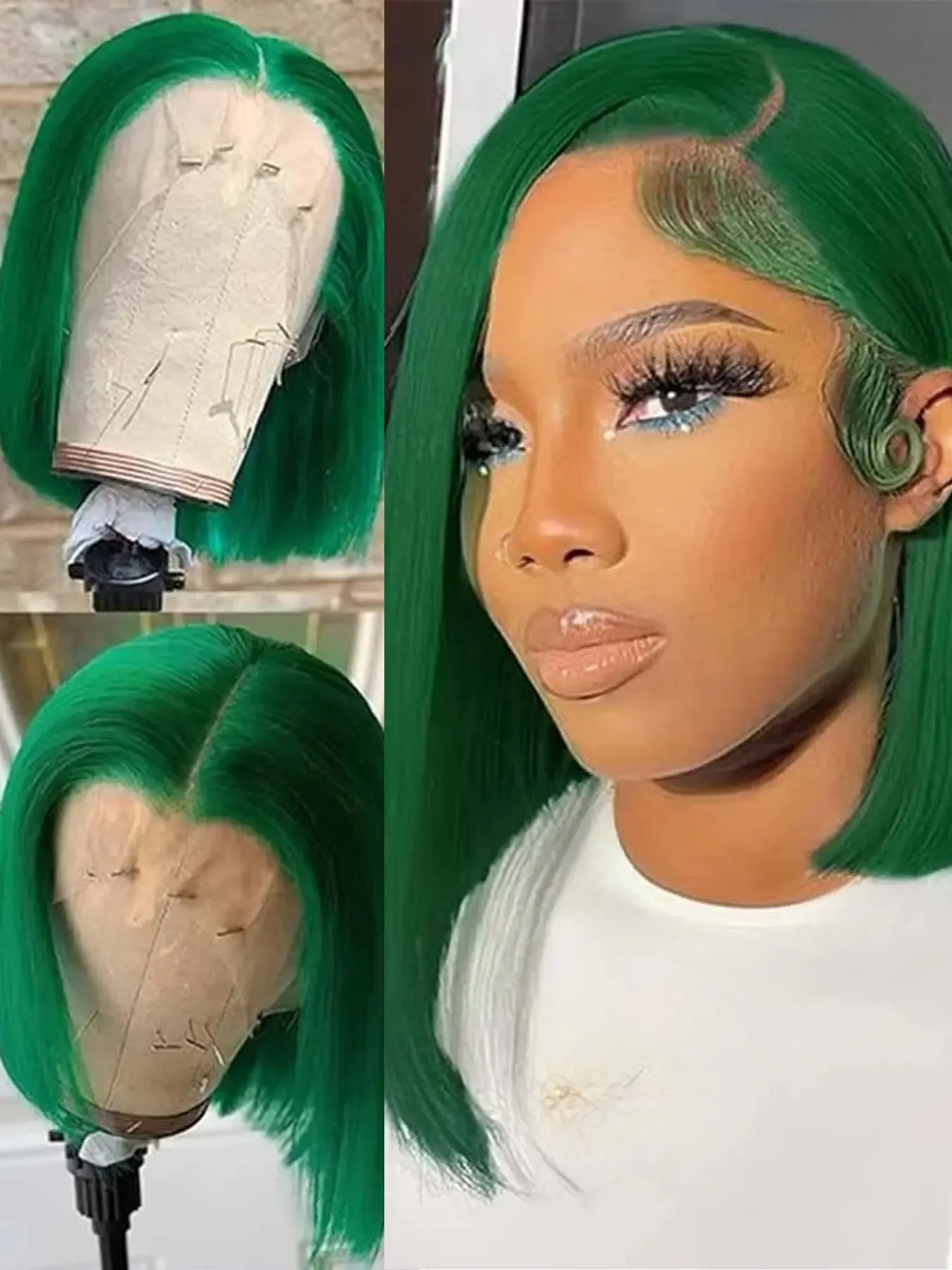 Green Color Straight Bob Wig for Women 13x4 Transparent Lace Frontal Wig Valentine's Day Wig