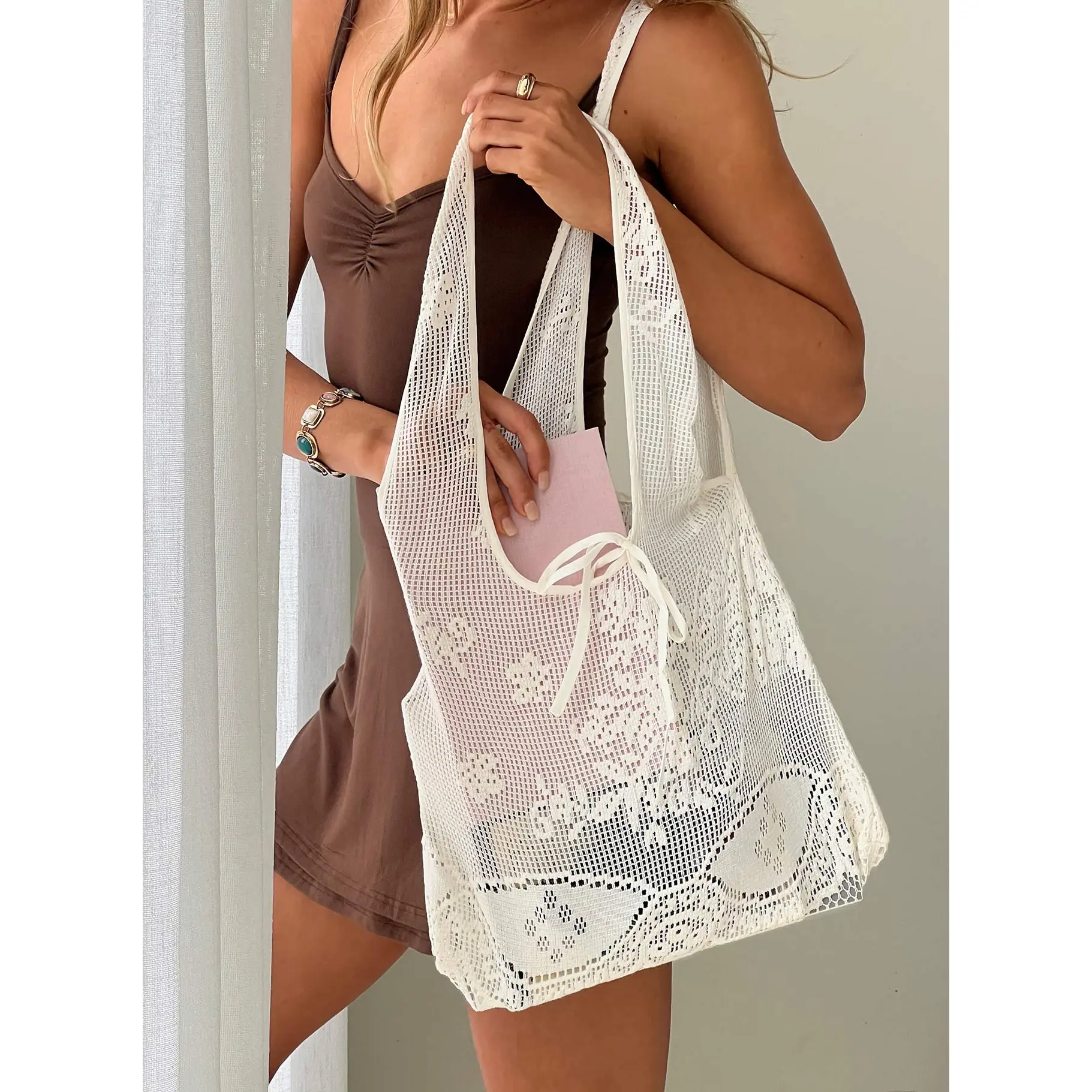 Dearest Sheer Doily Tote Bag White