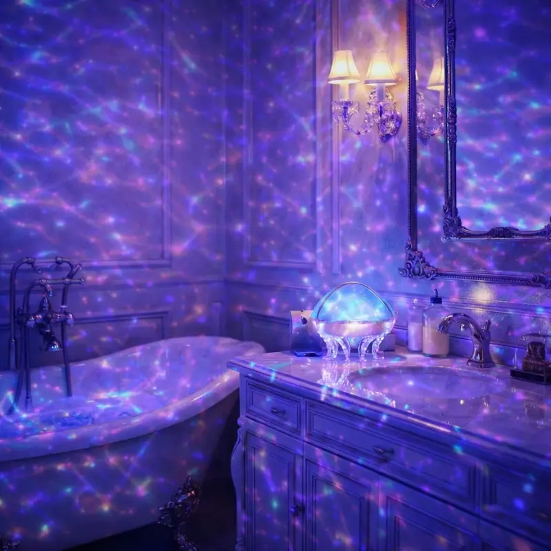 Waterproof Shower Lamp for Inside Shower Ocean Jellyfish Night Light Projector Rechargeable Bathroom Lamp with Remote & Touch Control Cordless Shower Light with 8 Color Changeable LED Ocean Wave Projector Light for Bathroom Bathtub
