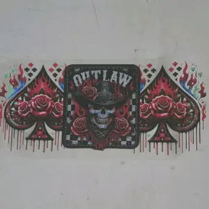 UV DTF CUP WRAP Outlaw Design with Roses, Spades and Flames - unique Artistic UV DTF Wrap for Personalization