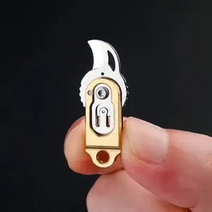 Brass Mini Keychain Knife, Folding Thumb Blade with Sharp Edge & V-Groove, Portable Outdoor Tool for Camping Hiking Daily Use, Keychain Multi Tool