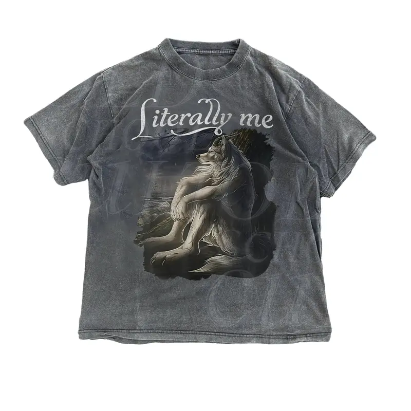 Men's Alpha Wolf Graphic Short-Sleeve Round Neck Funny Meme T-Shirt - Vintage Emo Aesthetic, Loose Fit Casual Menswear, Tropical Animal Apparel, Machine & Cold Washable, All Seasons