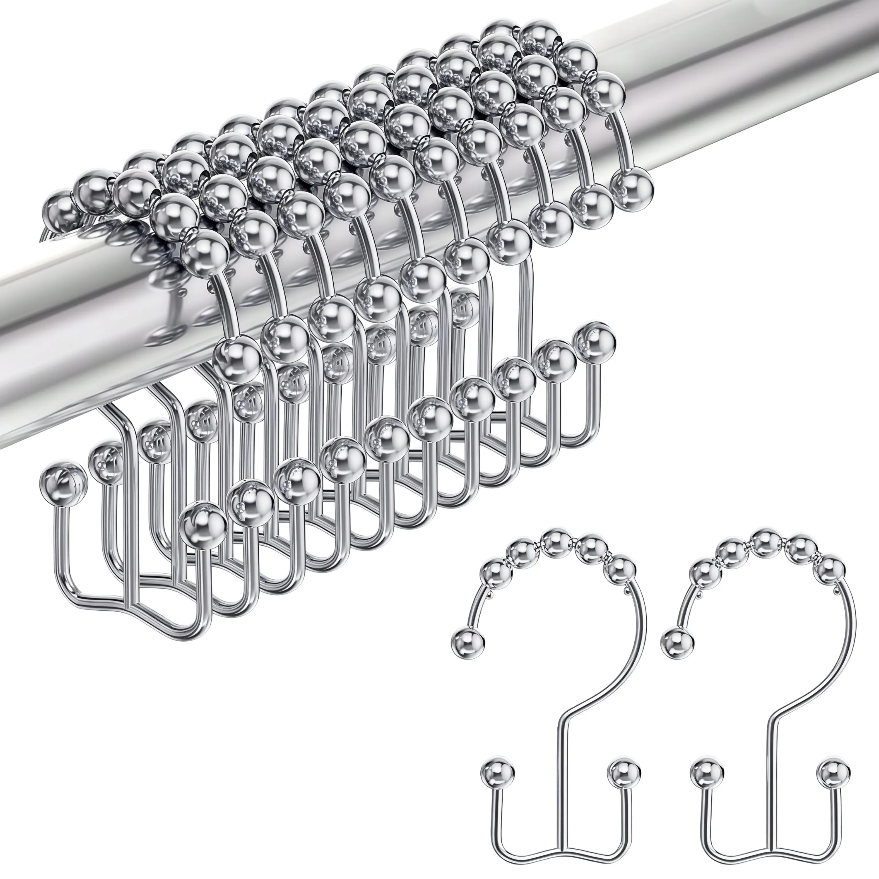 LMMAKE 12PCS 304 Stainless Steel Retro Shower Curtain Hooks, Rust-Resistant Anti-Corrosion Double Glide Rings for Smooth Movement, Ideal for Bathroom Renovations & Home Maintenance