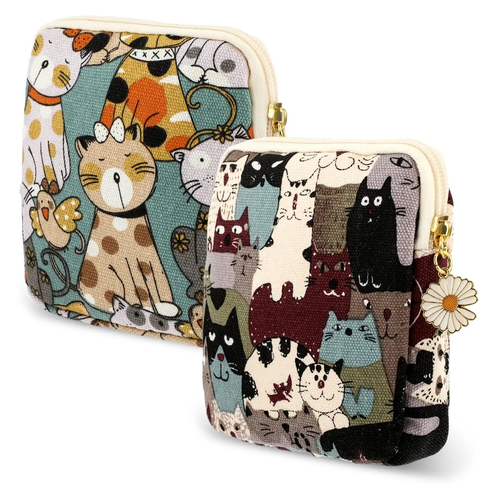 2PCS Sanitary Pad Storage Bag, Cute Sanitary Napkin Storage Purses Portable Period Bag with Daisy Zipper Panty Liner Tampon Menstrual Cup Nursing Pad