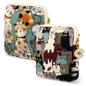 2PCS Sanitary Pad Storage Bag, Cute Sanitary Napkin Storage Purses Portable Period Bag with Daisy Zipper Panty Liner Tampon Menstrual Cup Nursing Pad