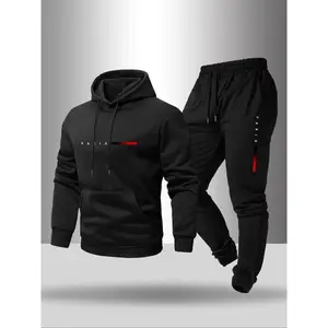 Men's Letter Print Drawstring Hoodie & Pocket Sweatpants Two-piece Workout Sets, Casual Long Sleeve Hooded Top & Jogger Pants for Fall & Winter, Men's Two-piece for Daily Wear, Tracksuit Sets, Athleisure Wear, Tracksuit Matching Set