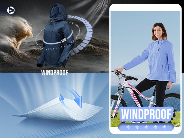 Outdoor Ventures Women's Packable Casual Polyester Long Sleeve Sporty Chic Waterproof Hooded Rain Jacket for Female Cycling