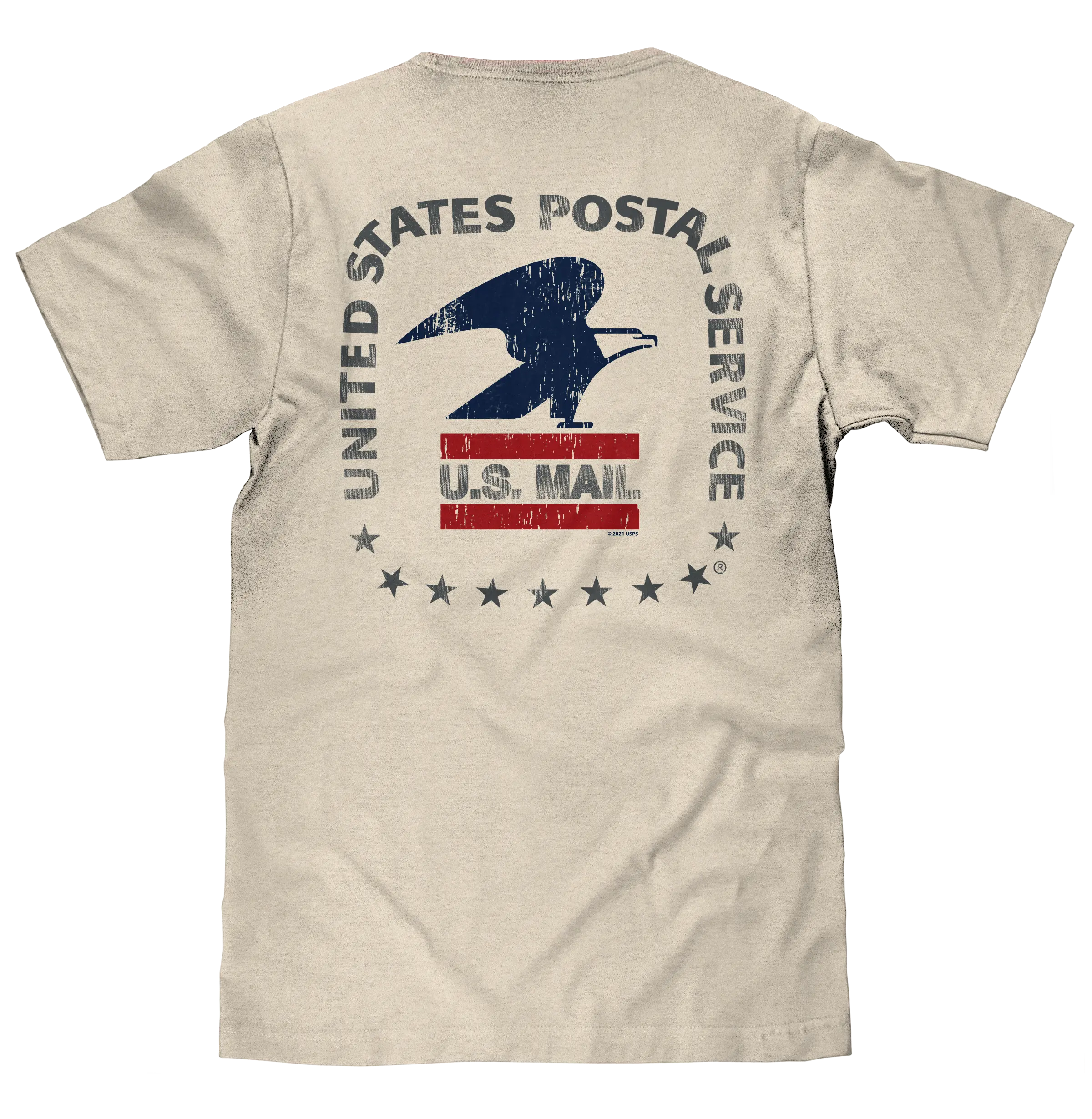 Men's USPS United States Postal Service Mail Eagle Graphic Streetwear Cotton Short-Sleeve Distressed Cream Retro Round Neck Soft Tee Top T-Shirt