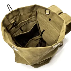 Large Capacity Khaki Canvas Backpack for Men - Adjustable, Lightweight, Foldable Travel & Hiking Backpack with Multiple Compartments, Durable Polyester Lining, and Secure Button Closure, Backpack for Travel, Hiking Gear, Sporty Design, Stur