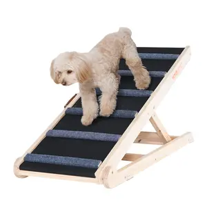 VEVOR Dog Ramp, TikTokShopBlackFriday, Folding Pet Ramp for Bed, Adjustable Dog Ramp for Small, Large, Old Dogs & Cats, Wooden Pet Ramp with 41.3" Long Ramp, Adjustable from 13.77" to 25.59", Suitable for Couch, Sofa, Car