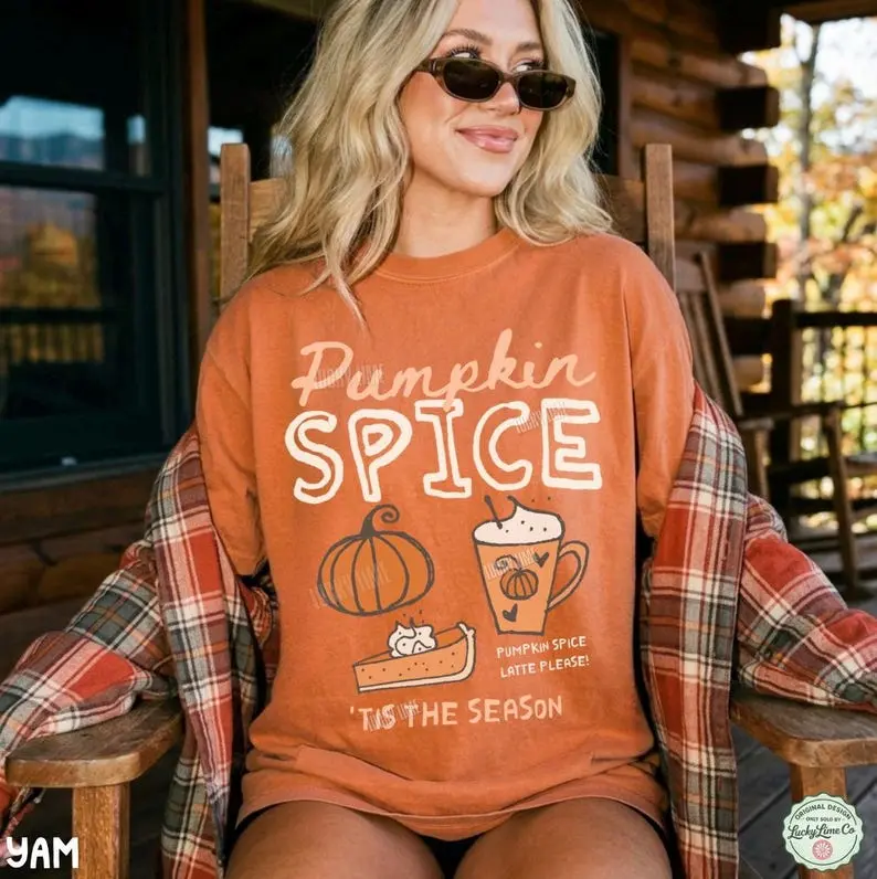 Comfort Colors Pumpkin Spice Shirt, Tis the Season Shirt, Fall Tshirt, Fall Crewneck, Pumpkin Spice Latte Lover Shirt, Autumn Graphic Tee