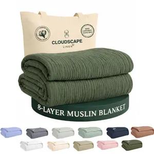 CLOUDSCAPE 8 Layer Muslin Blanket for Adults, 100% Cotton Oversized Blankets for Bed, Fits Up to Full Bed, Soft, Lightweight Breathable Summer Blanket for All Season