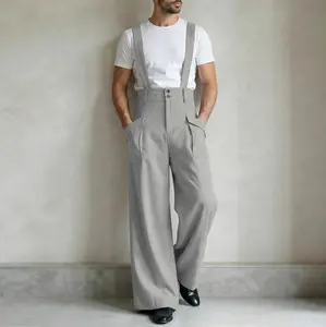 INCERUN Men's Vintage Suspender Overalls/Dungarees - High-Waisted Wide-Leg Plain Fashion Long Pants, Full-Length Palazzo Jumpsuits with Dual Buttons, Casual & Formal Wear for Menswear Events,summervibes