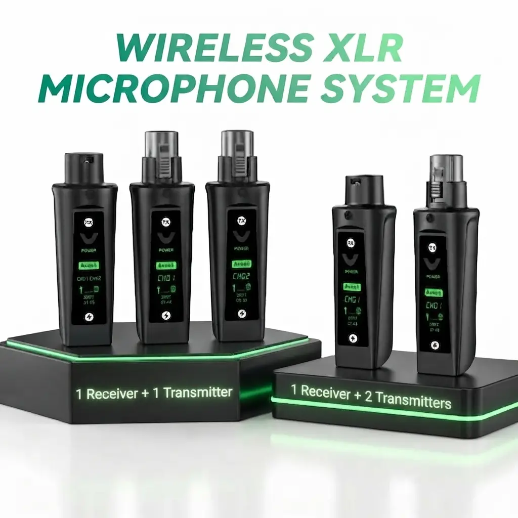 Aveek Wireless Microphone System with XLR Connectors, 200ft Range, <2ms Ultra-Low Latency, Plug-and-Play TX/RX Adapter, 1×Wireless Receiver, Dynamic Mic Wired Conversion, Long-Lasting Stage Use, 1×USB-C Charging Cable, Charging & Streaming Support