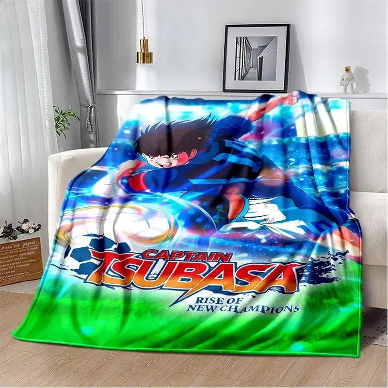 Captain Tsubasa Character Art Anime-Style Graphic Character Soccer Flannel Blanket - Soft, Warm Throw for Bedroom, Sofa, Kids’ Room Decor, Character Art Blankets, Anime-Style Blankets