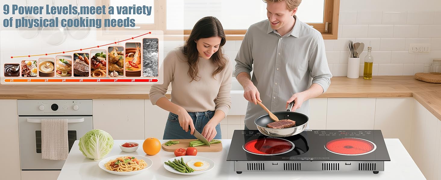 Karinear 2 Burner Electric Cooktop,2000W 110V Plug-In Portable Electric Stove with Sensor Touch Control, Child Safety Lock, Timer, Over-Temperature Protection, Electric Ceramic Stove for Kitchen Use,tiktokshopbacktoschool