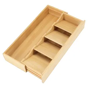 Expandable Bamboo Drawer Organizer With Dividers, Adjustable Storage Box For Kitchen Utensils, Cutlery, Knives, And Stationery, Eco-Friendly Flatware Holder, 16.6" x 5.5" x 2.3"