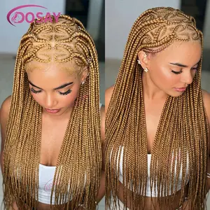 Synthetic Heart Shaped Braids Hair Wig Full Lace Braided Wigs For Black Women Honey Blonde highlights Knotless Box Braid Wig 36" Cornrow Braids Lace Wig