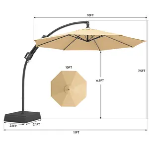 ONBRILL Outdoor Patio Umbrella with Base Includeds, 10 FT Cantilever Umbrella withstands Wind and Weather, Sturdy Sun Shade Hanging Umbrella for Deck, Pool, 240G/M2, UPF50+, Class 4 color fastness