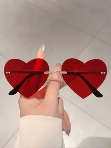 New Women's Frameless Heart-Shaped Glasses, Fashion Candy Color Design, Peach Heart Style, Perfect for Stage Performance Party Decorations, Accessories