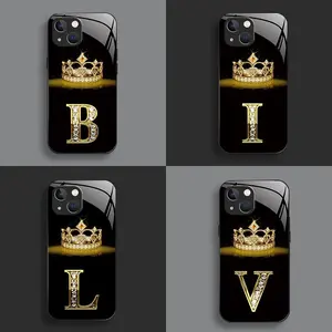 Suitable for [iPhone 14] New high-end crown letter glass mobile phone case new business simple explosion-proof mobile phone case affordable anti-fall anti-fingerprint 995