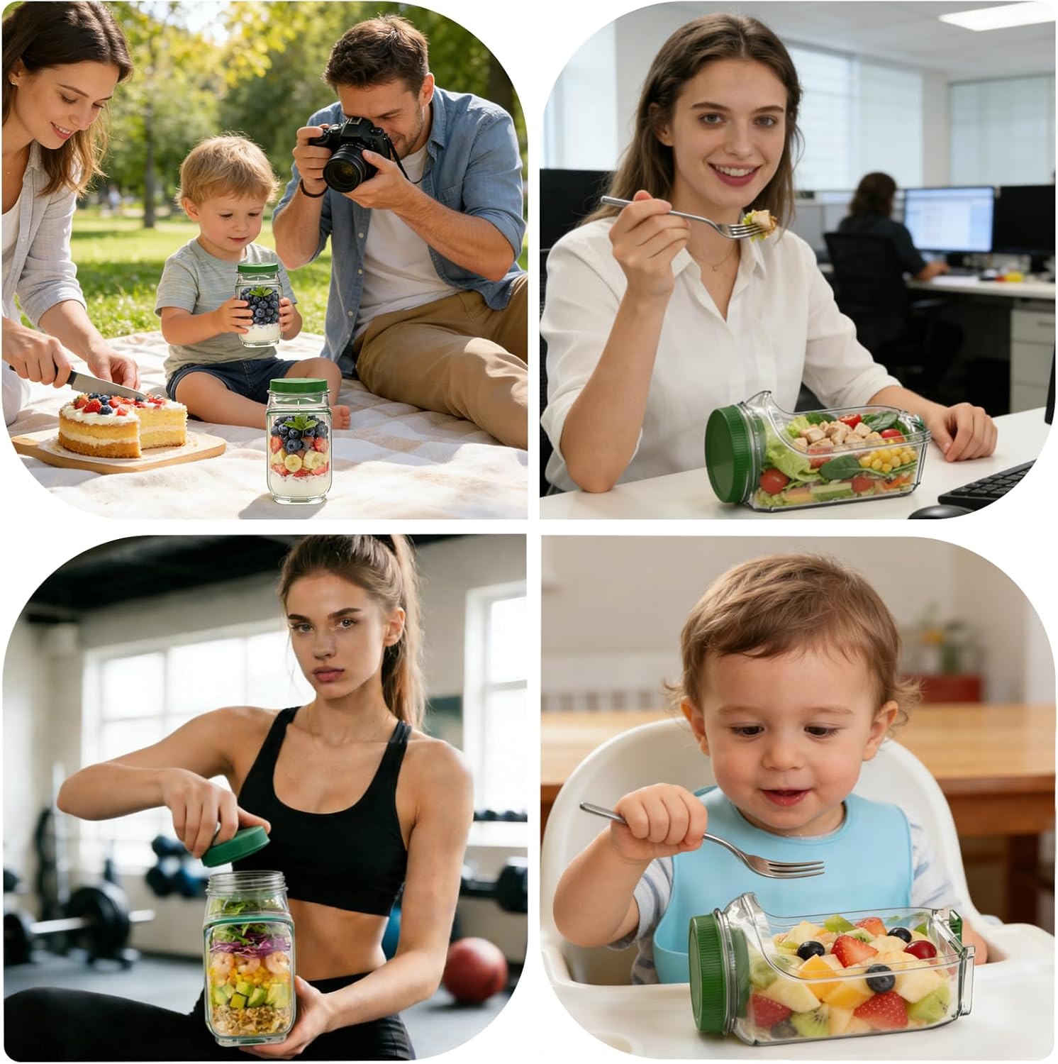 Oillase 1-Pack Side-Opening Salad Jar Utensil Set - Anti-Leak Portable Kitchen Plastic Preserving Container with Divider Sauce Cups & Lids, Dual-Use Design Doubles as Bowl for Office, Travel, Utensils, Salad Jars
