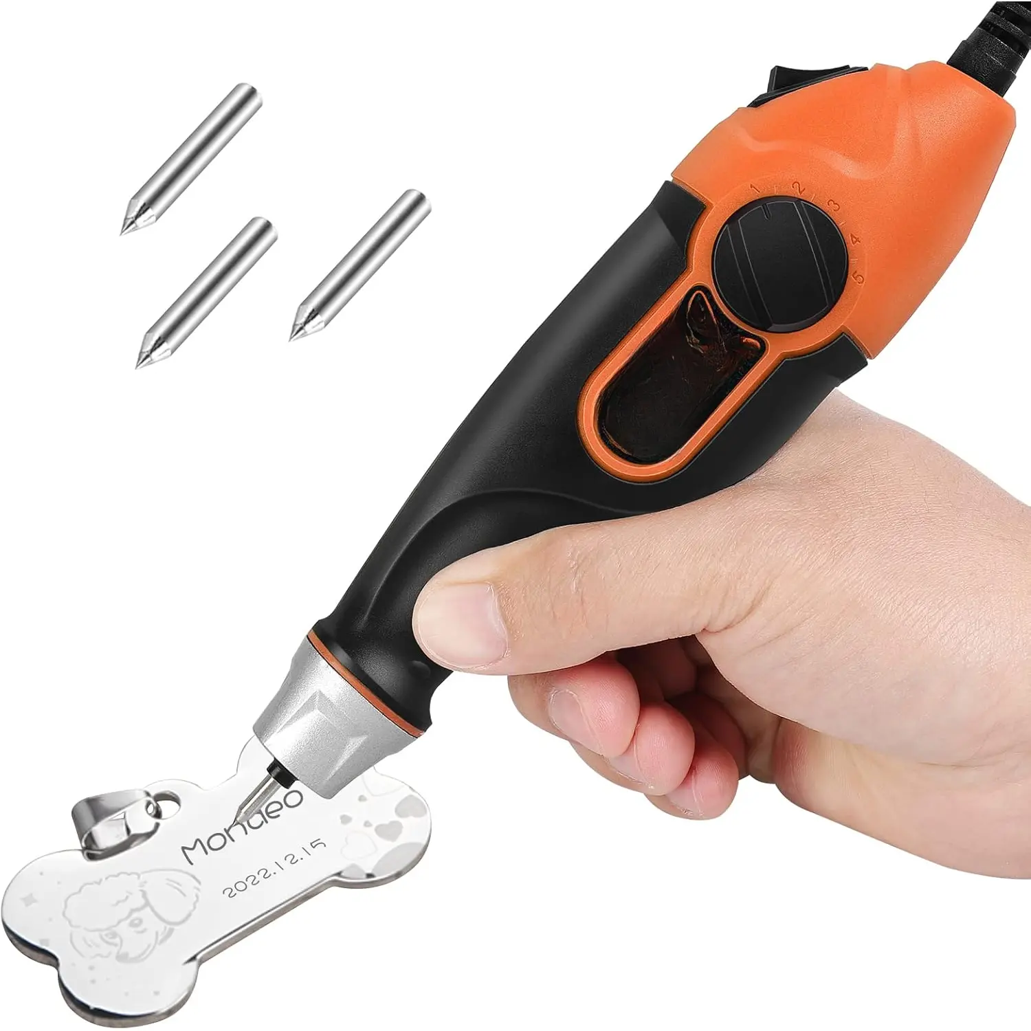 24W Power Etching Engraver Pen - 5 Speeds, Soft Rubber Handle, Tungsten Carbide Steel Bits, Letter/Number Stencil, Engraver Tips, Portable for Metal, Stone, DIY Crafts, Power Etching Tool