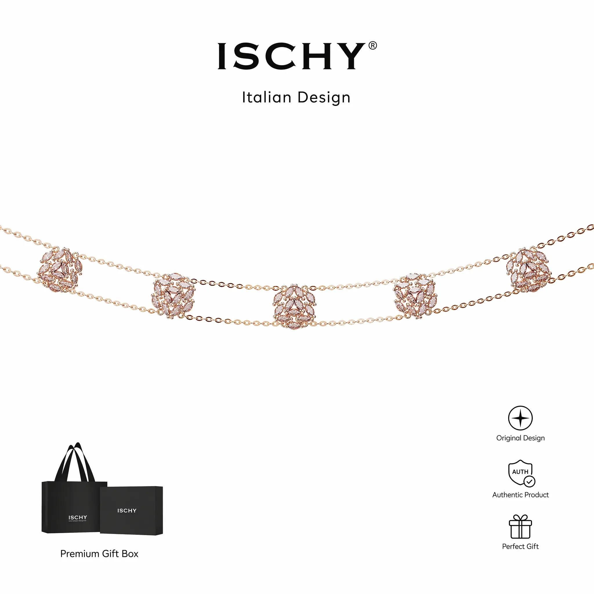 ISCHY Sparkling Layered Choker Necklace, Elegant Unisex Double Chain Jewelry for Parties and Special Events