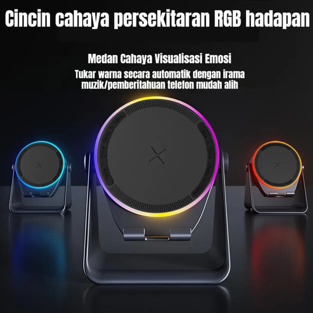 Portable Wireless Bluetooth Induction Speaker with Adjustable Phone Holder, LED Nightlight, USB Type-C Charging, 5.3 Connection, 1200mAh Battery, Durable New Design for iPhone, Android, Tablet, Music Setup