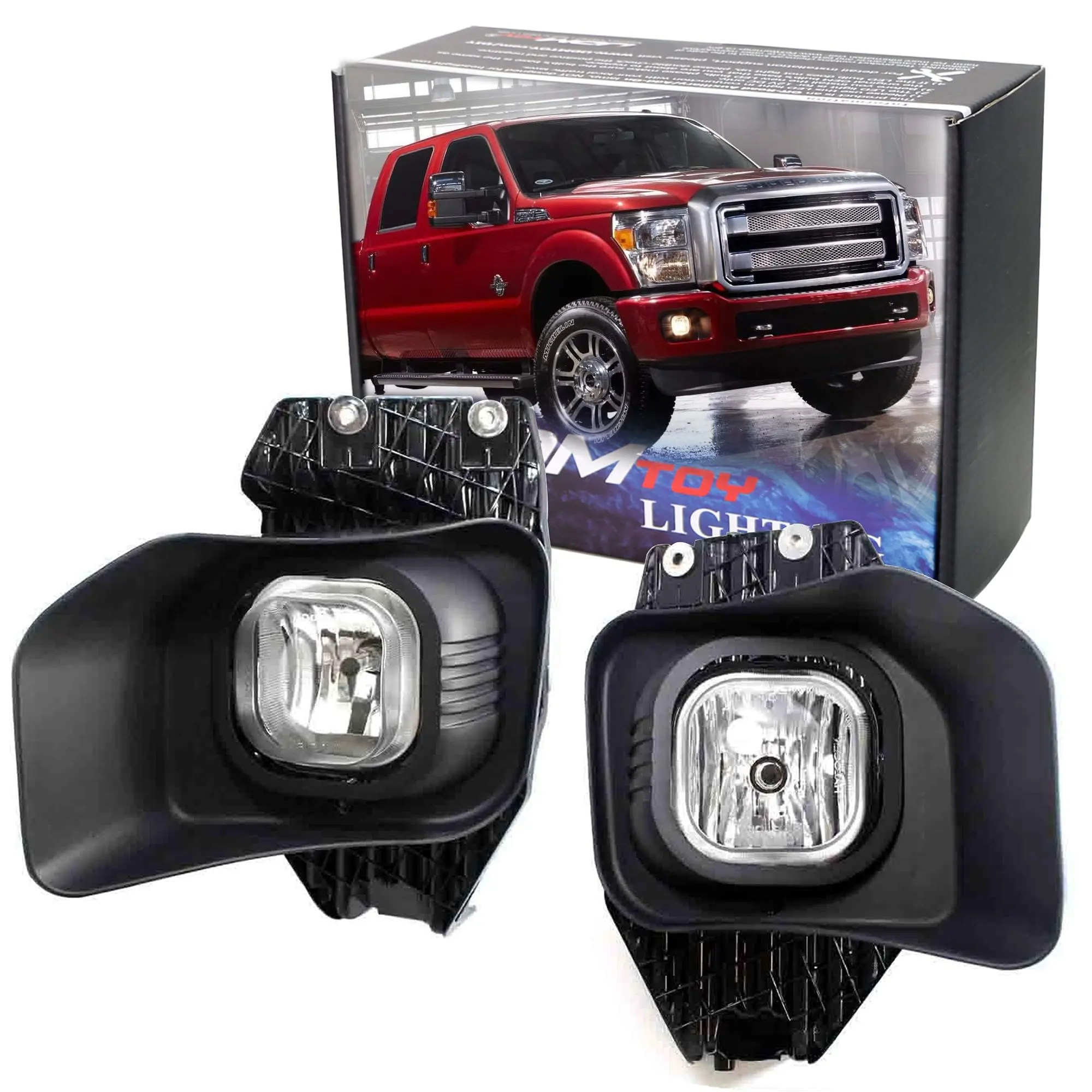 iJDMTOY Complete Set Fog Lights Foglamp Kit with Halogen Bulbs, Wiring On/Off Switch and Garnish Bezel Covers For 2011-2016 Ford F-250 F-350 F-450 Super Duty