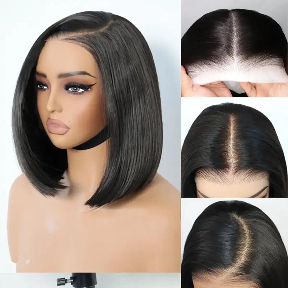 U&A Hair 9x7 Glueless Synthetic Wear and Go Straight Wigs Double Drawn Bob Wig High Density, Natural Hairline with Tiny Knots