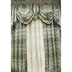 Luxury Tina Sage 5 Pc Curtain Set with Monalisa Embroidered Sheer & Valance | Elegant Designer Drapes for Modern Homes