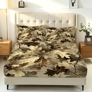 3Pcs Nature Camo Fitted Sheet Set No Fillers, Woodland Hunting Tree Print Bed Sheet Set, Camouflage Bedding Set with Pillowcases for Men Boys Hunting Cabin Bedroom Decor