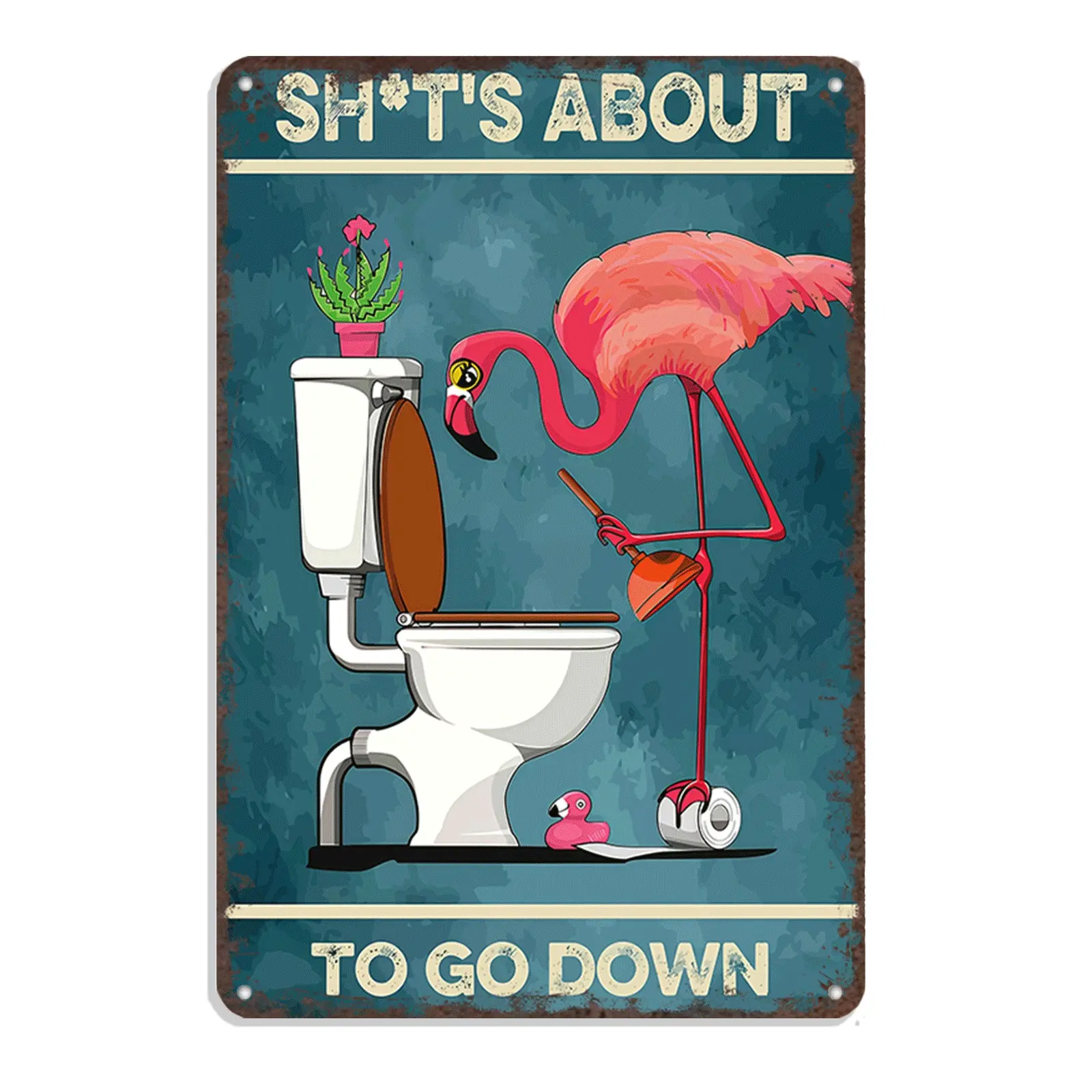 Vintage Pink Flamingo Palm Rustproof Aluminium Bathroom Sign - 8x12 in Lightweight Metal Plaque, Retro Toilet Plunger Novelty Decor, Giggles-Inducing Tropical Accessory for Toilet & Guests Who Appreciate Humor, 8X12 Inches, Easy Install